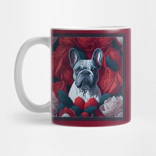 Dogs, French Bulldog and flowers, dog, style vector (red version French Bulldog) Mug